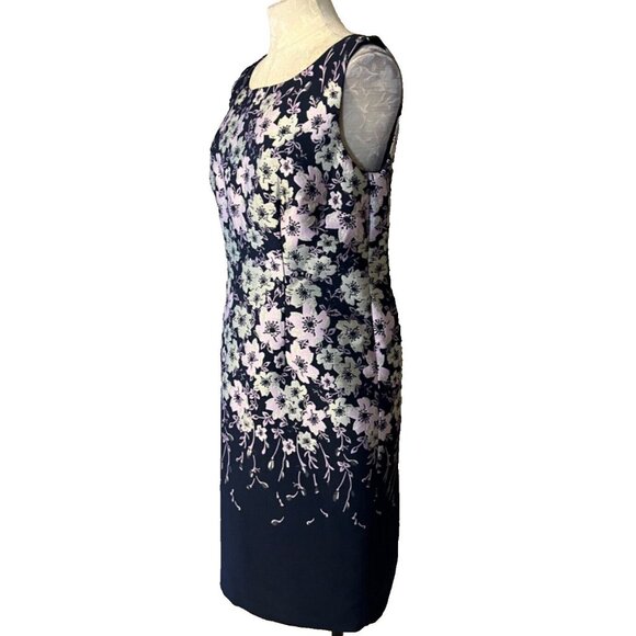 Talbots Sheath Dress 8 Blue Pink Gray Floral Sleeveless Career Church Party - Picture 5 of 9